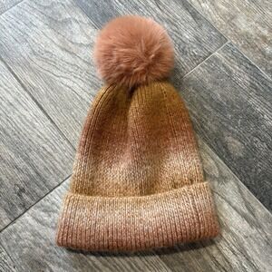NORLA Canada Orange Color Fade Alpaca-Wool Blend Knit Pom Pom Beanie Hat